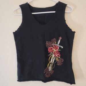 sturgis bike week rose sword lettuce frill hem tank top
